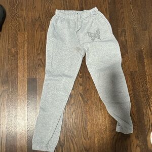 Gray Kids Sweatpants with Butterfly Design